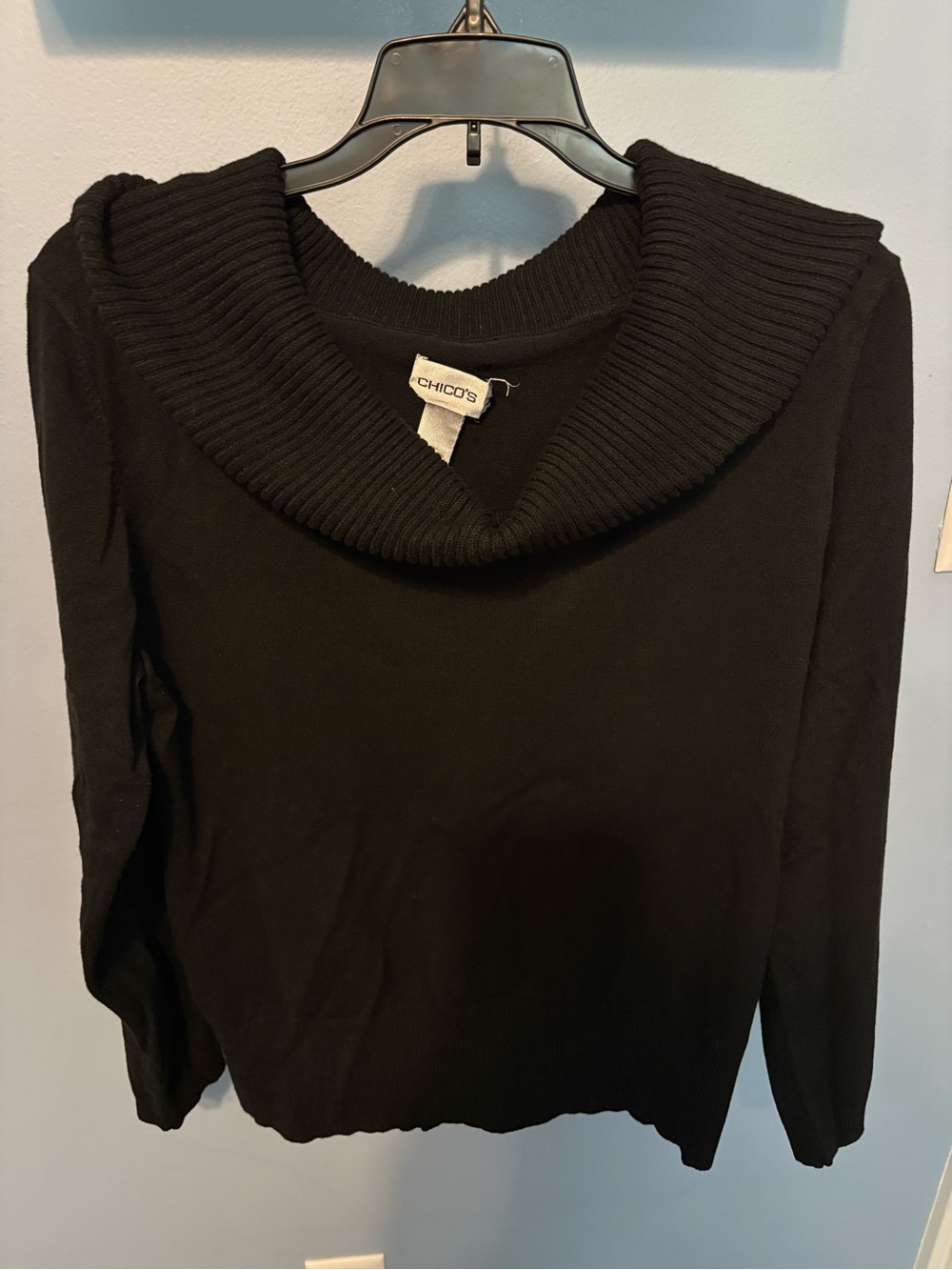 Chico's Black Ribbed Cowl-Neck Sweater Size Large